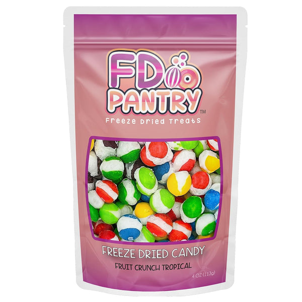 Freeze-Dried Candy Fruit Crunch Tropical, 4 oz, Assorted Variety Flavors, Bag Pouch,