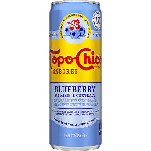 Topo Chico Sabores Blueberry with Hibiscus Extract 12oz Can (Pack of 2)