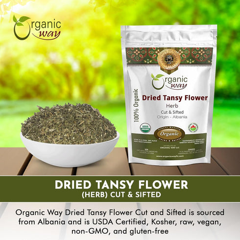 Albania (4 Oz) Organic Way Dried Tansy Flower Herb Tea Cut & Sifted | European Wild-Crafted | Organic & Kosher