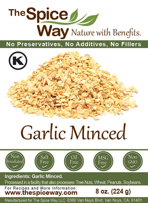 The Spice Way Minced Garlic - 8 oz - Whole Bulk Dehydrated Dried Garlic Flakes, Coarse than Dry Powder, US Grown