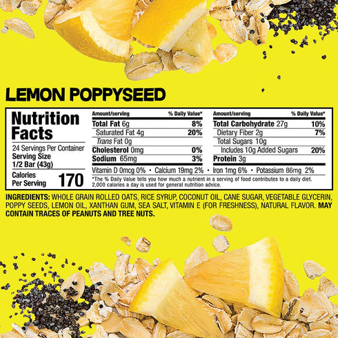 (12 Bobo's Lemon Poppyseed Oat Bars, Simple Ingredients, Whole Grain Oats, Plant Based, Gluten Free Breakfast Bars