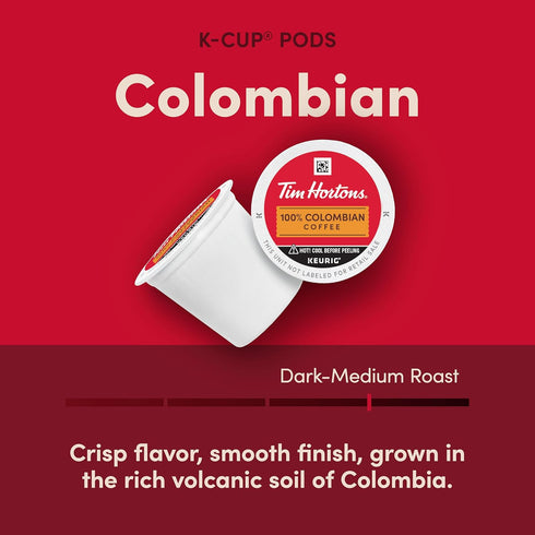 100% 100% 72ct 12 Count (Pack 6) Tim Hortons Colombian, MedTim Hortons Colombian, Medium Dark Roast Coffee