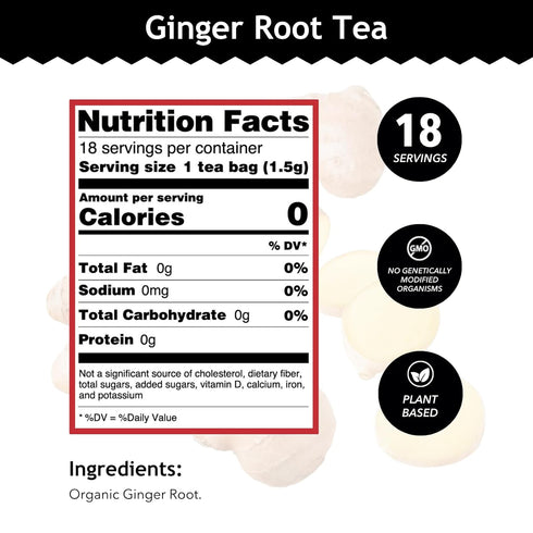 Buddha Teas Organic Ginger Root Tea - Herbal Tea for Health & Wellbeing - Caffeine Free, 18 Tea Bags