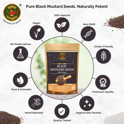 100% 7oz (200g) Spice Magic Black Mustard Seed ~ Pure, Aromatic & Natural | I Kali Rai | Non-GMO | Indian Origin