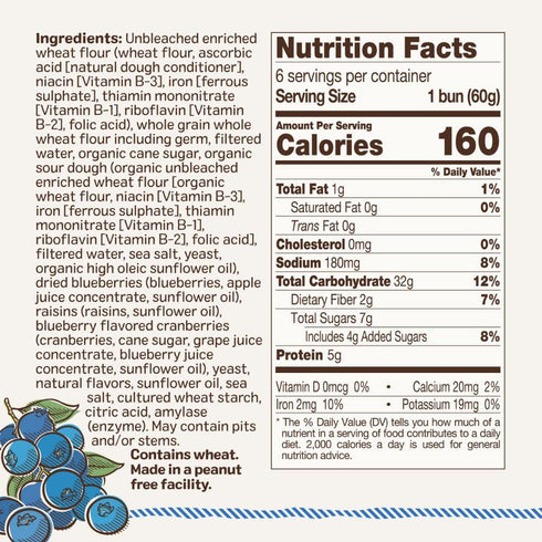 Ozery 6 4-Pack Bakery Blueberry Morning Rounds, Allergen Free, Vegan, Made with Real Fruit, Breakfast Buns, Pita Bread