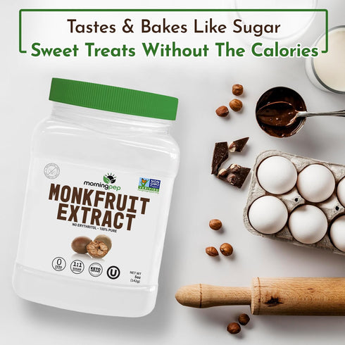 100% 450 5 oz Morning Pep Pure Monk Fruit extract sweetener, No Erythritol, Monkfruit Extract Powder, NON-GMO Project