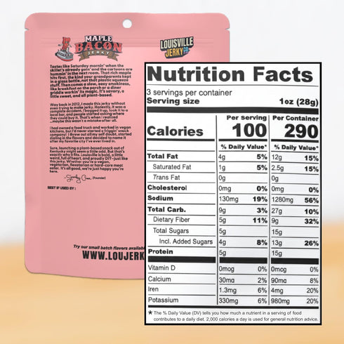 (3 3-Pack) Louisville Jerky Co. Vegan Jerky Plant-Based Maple Bacon Flavor, High Protein Snack Ounce, Sweet & Smoky