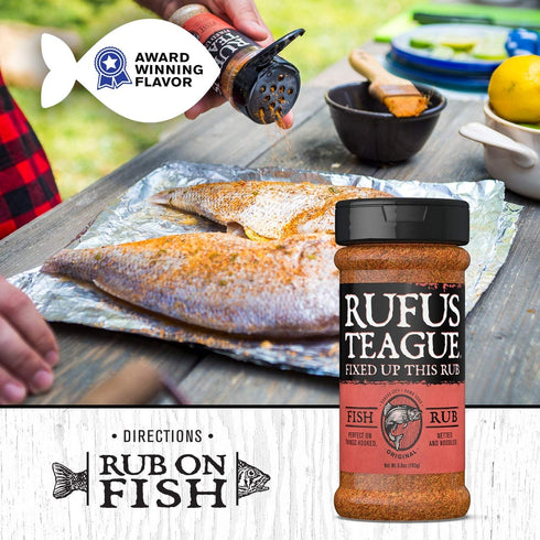 Rufus Teague Fish Rub, Premium BBQ Rub, 6.8oz Bottle