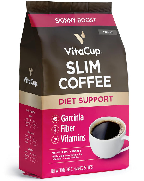VitaCup Slim Ground Coffee, Diet Support with Ginseng, Garcinia, B Vitamins, Medium