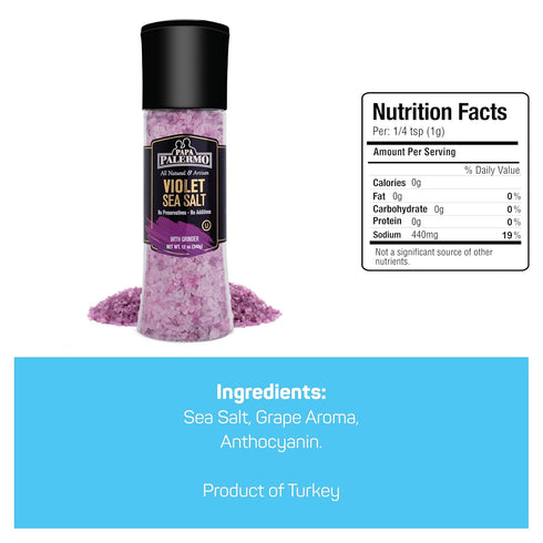 11.3oz Papa Palermo Grape Infused Violet Sea Salt with Grinder, Kosher, All Natural, No Additives
