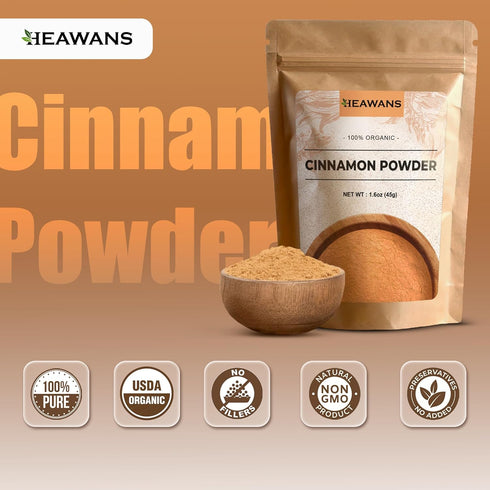 Organic Ceylon Cinnamon Ground Premium Grade Powder from USDA Certified Farm in Sri Lanka (1.6 oz)
