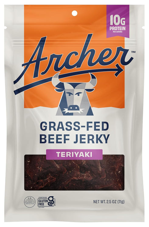 Pack, 2.5 oz (Pack 4) Archer Jerky Grass Fed Beef Jerky - Beef Snack Teriyaki Flavored, Bulk Individual Protein Snack