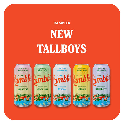 16-Ounce Tallboy 12-Pack AUTX RAMBLER Sparkling Water, Texas Limestone Mineral Blend, Blackberry Flavor, Cans