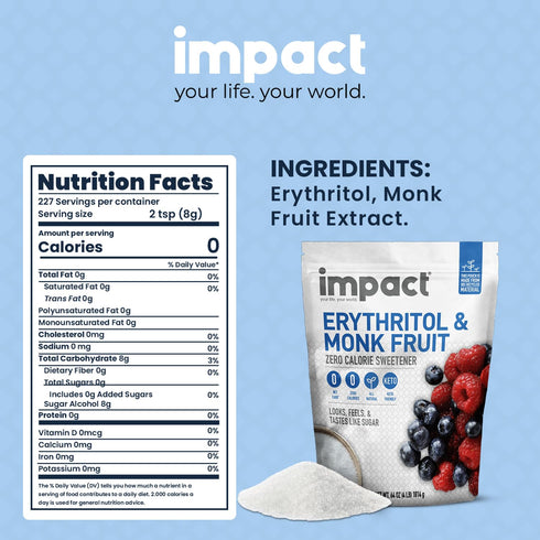 1 1 4lbs Impact White Monk Fruit & Erythritol Sweetener Blend - Gluten Free, Zero Calories, Net Carbs, Keto, Vegan