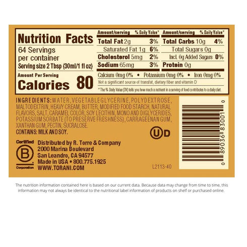 Torani Sugar Free Sauce, Caramel 64 Ounces