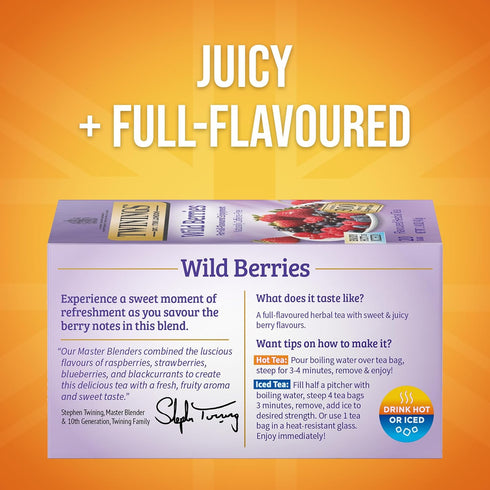 20 Count (Pack 6), 120 Twinings Wild Berries Herbal Tea Individually Wrapped Bags, of Full-Flavoured, Naturally