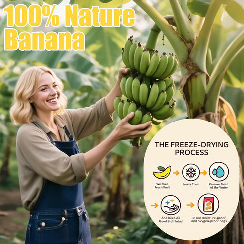 Egcina 12oz (340g) 100% Freeze Dried Bananas Crispy Banana Chips, Lightly Sweet, Real Fruit Snack Resealable Bag