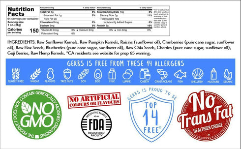 4 lbs. 5 5 14 Gerbs Superfood Snack Mix | Raw Seeds & Unsulfured Sweetened Dried Fruit, Resealable Bag | Sweet-Tart