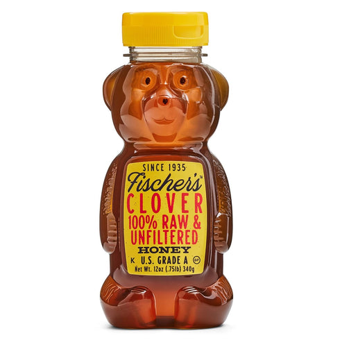 Fischer's Clover Honey, 12 Oz 100% Pure, Raw & Unfiltered Honey Squeezable