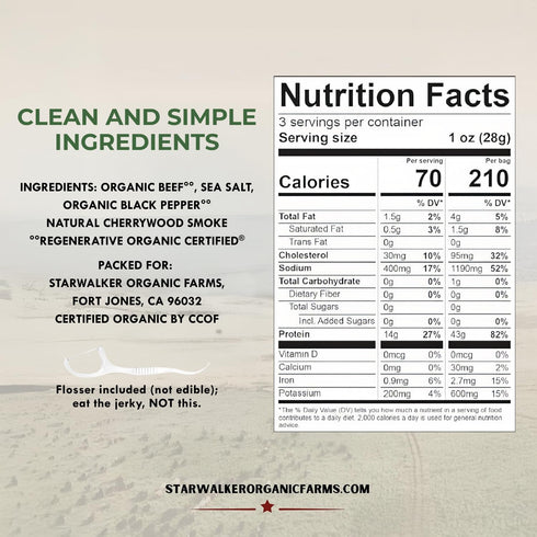 12 oz 4-Pack 3 172g Starwalker Organic Cherrywood Smoked Beef Jerky Regenerative Organic Certified Ingredients, Single