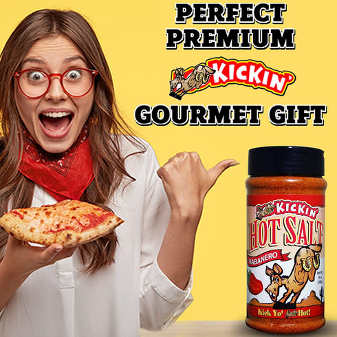 KICKIN' Habanero Hot Spicy Salt - 14 oz. Shaker Jar - Perfect for Popcorn, Margarita & French Fry Seasoning - Gourmet