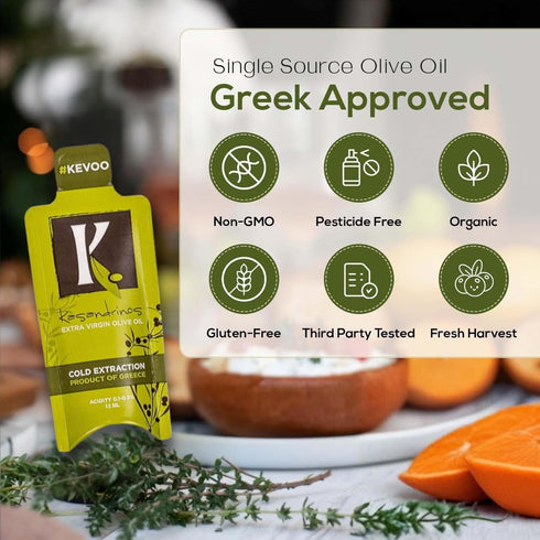 Packets 20 12ml Kasandrinos Organic Extra Virgin Olive Oil Travel x Single Serves Cold-Pressed, Polyphenol Rich, USDA