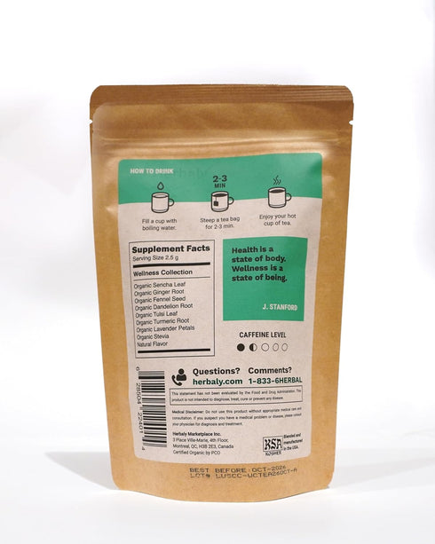 70 28 Count (Pack 1) Herbaly Wellness Collection Organic Herbal Ginger Tea, g, Bag