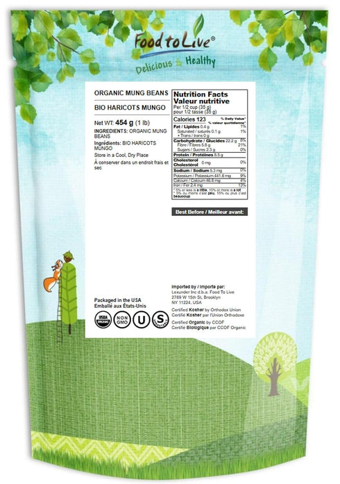 1 Food to Live Organic Mung Beans, Pound Non-GMO, Whole Dried Beans, Green Gram, Sproutable, Kosher, Sirtfood. Good