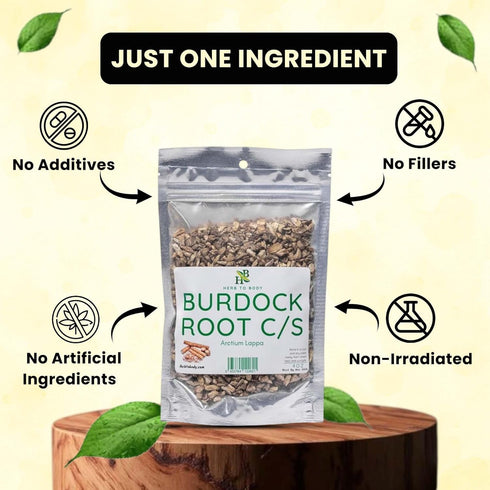 4 oz, Herb To Body Burdock Root Cut & Sifted Wildcrafted Arctium Lappa Dried for Herbal Tea, Dried Burdock Tea