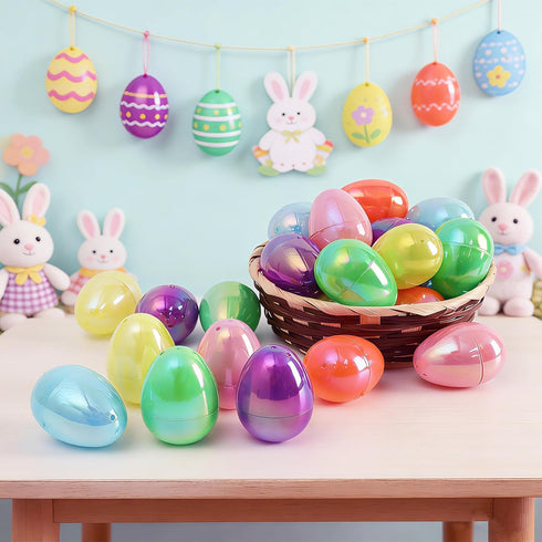 MGparty 72 2.3" Pcs Fillable Easter Eggs Bulk, Iridescent Plastic Easter Eggs Empty for Easter Egg Hunt, Basket
