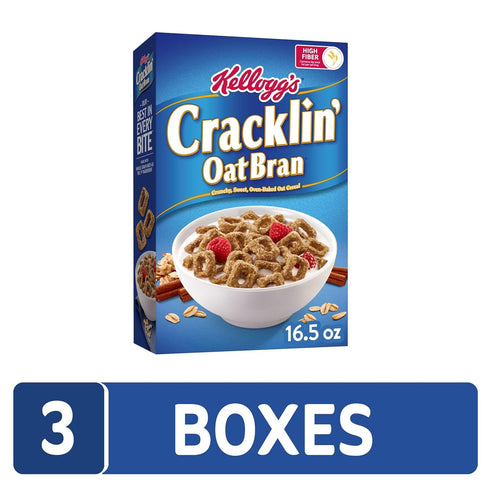 (3 Kellogg's Cracklin' Oat Bran Breakfast Cereal, Fiber Cereal, Family Cereal, Original Boxes)