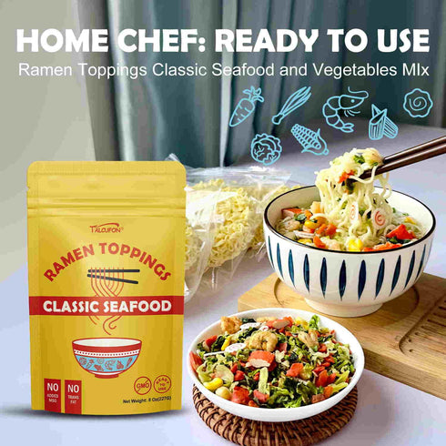 Talcufon 8 Oz, 227G Ramen Toppings Classic Seafood and Vegetables Mix Premium Seafood and Sun-dried Seasonal