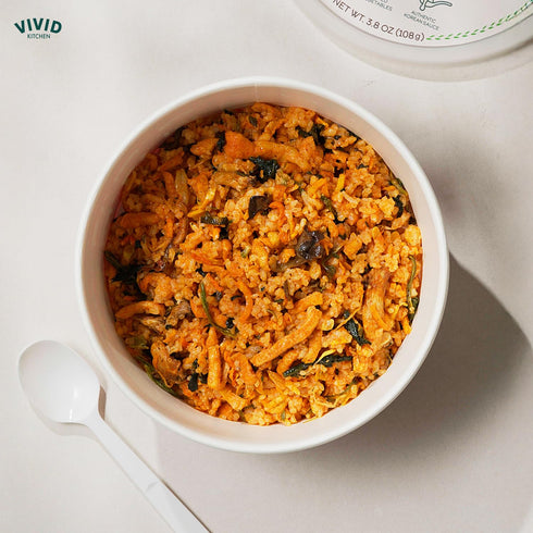 3-Minute 8 (3.8oz 108g) (1EA) VIVID KITCHEN Freeze-Dried Bibimbap with Zero Sugar Sauce Plant-Based Korean Meal
