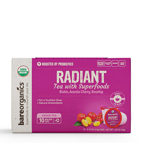 BareOrganics Radiant Tea Pods with Superfoods & Probiotics, USDA Organic, Vegan, Non-GMO, 10ct