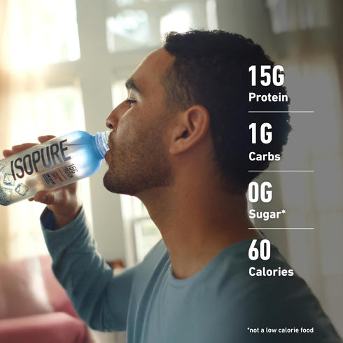 15g 20 oz 12-Pack Isopure Clear Protein Water with Electrolytes, Whey Protein Isolate, Zero Sugar, Unflavored, fl
