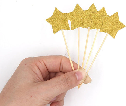 WARMBUY Gold Glitter Cupcake Cake Toppers, Double Sided Stars, 50 Pack