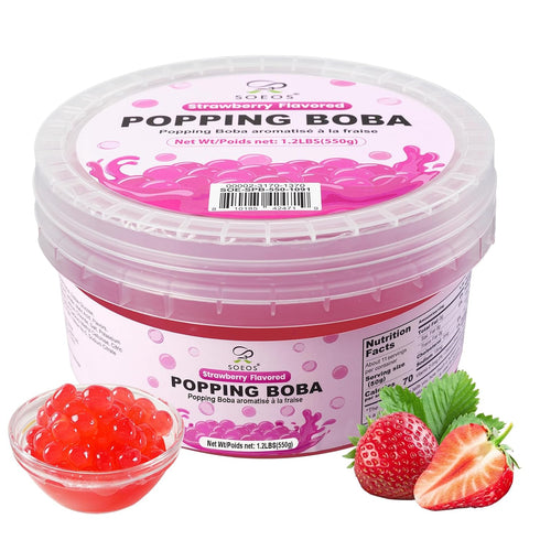 Soeos Strawberry Popping Boba, 550g Bursting Boba Pearls for Bubble Tea, Frozen