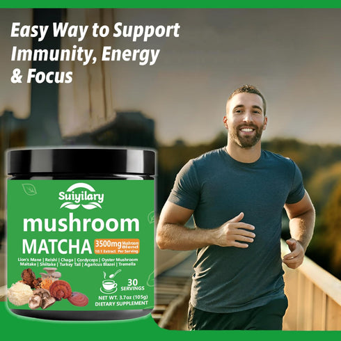 10 Immunity 30 Suiyilary Mushroom Matcha Powder with Lion's Mane, Reishi, Mushroom Polysaccharides & More, Japanese