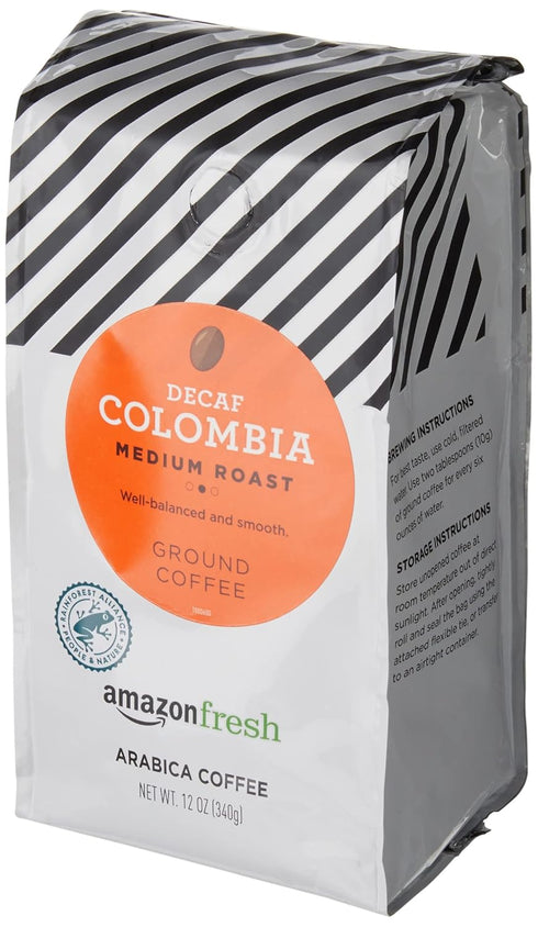 Amazon Fresh 12 (Pack 3) Decaf Colombia Ground Coffee, Medium Roast, Ounce