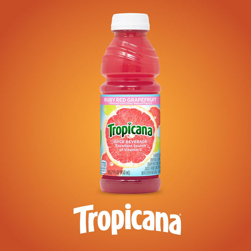 15.2 oz (Pack 12) Tropicana Ruby Red Grapefruit Juice Drink, fl Bottles