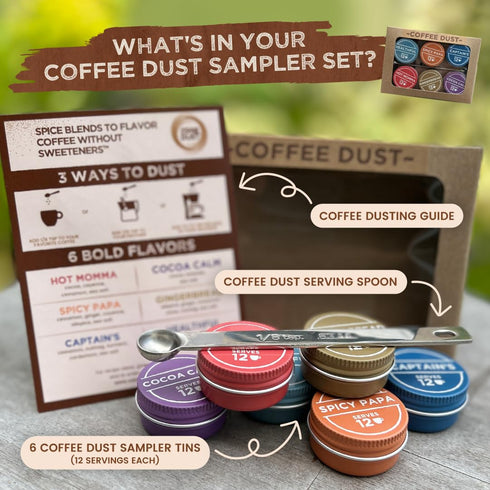 Set (72 Pack, Whole30 Coffee Dust Flavoring Powder, Sampler Servings) Healthy Coffee Dusting Flavor Variety All Natural