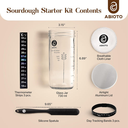 24 oz ABIOTO Sourdough Starter Kit, Includes Sourdough Starter Jar with Metallic Lid, Silicone Spatula, Feeding