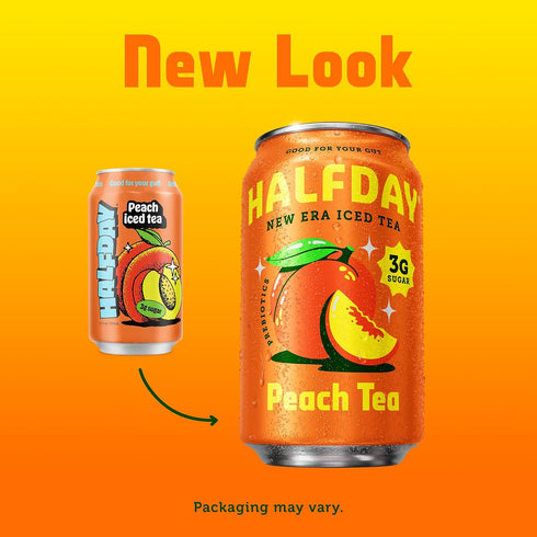 12 Oz Halfday, Prebiotic Peach Iced Tea, Fl Can