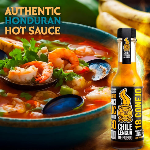 (Pack 2, 18 Set Hot Sauce | Chile Lengua de Fuego of Conejo) - Bright Citrus & Turmeric Hot Sauce with Scotch Bonnet