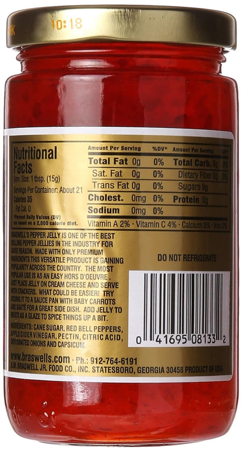 1946 (10.5oz) Braswells Gourmet Red Pepper Jelly Small-Batch, Renowned Specialty, Made in USA, Since