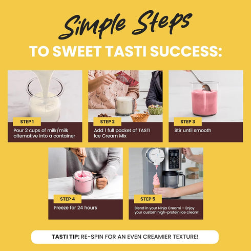 TASTI <150 (6-Pack, 2 High-Protein Ice Cream Mix - Chocolate, Vanilla, & Strawberry Sugar Free Ice Cream Powder - Made