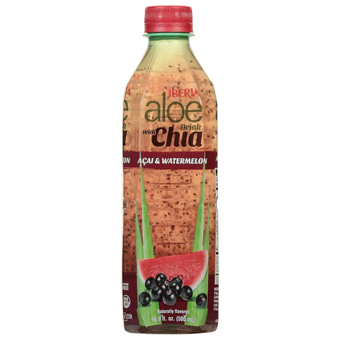 16.9 oz (Pack 8) Iberia Aloe Vera Drink With Aloe Pulp and Chia Seeds, Acai and Watermelon, fl