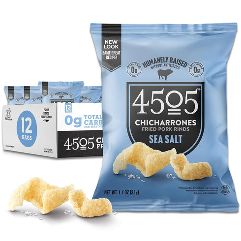 4505 Sea Salt Seasoned Chicharrones, Fried Pork Rinds - Sea Salt Flavored