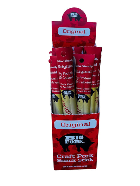 100% 20 Count (1 oz Big Fork Original Pork Snack Sticks Small Batch, Hickory-Smoked Meat Sticks | Berkshire Pork |