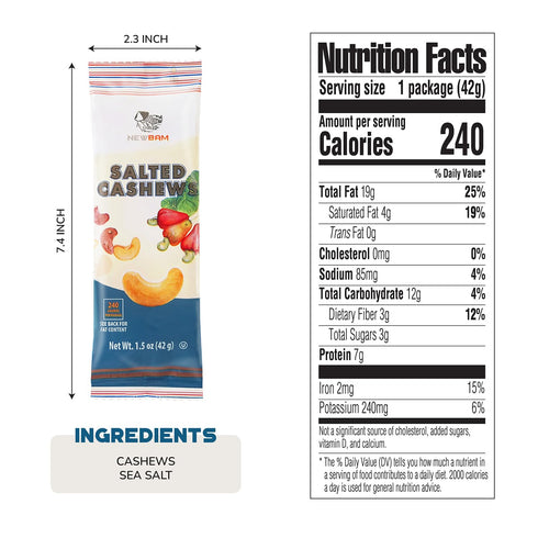 Packs 12 Packs (1.5oz NEWBAM Lightly Salted Cashews Individual - Cashew Snack Roasted Nuts Each) Keto, Vegan